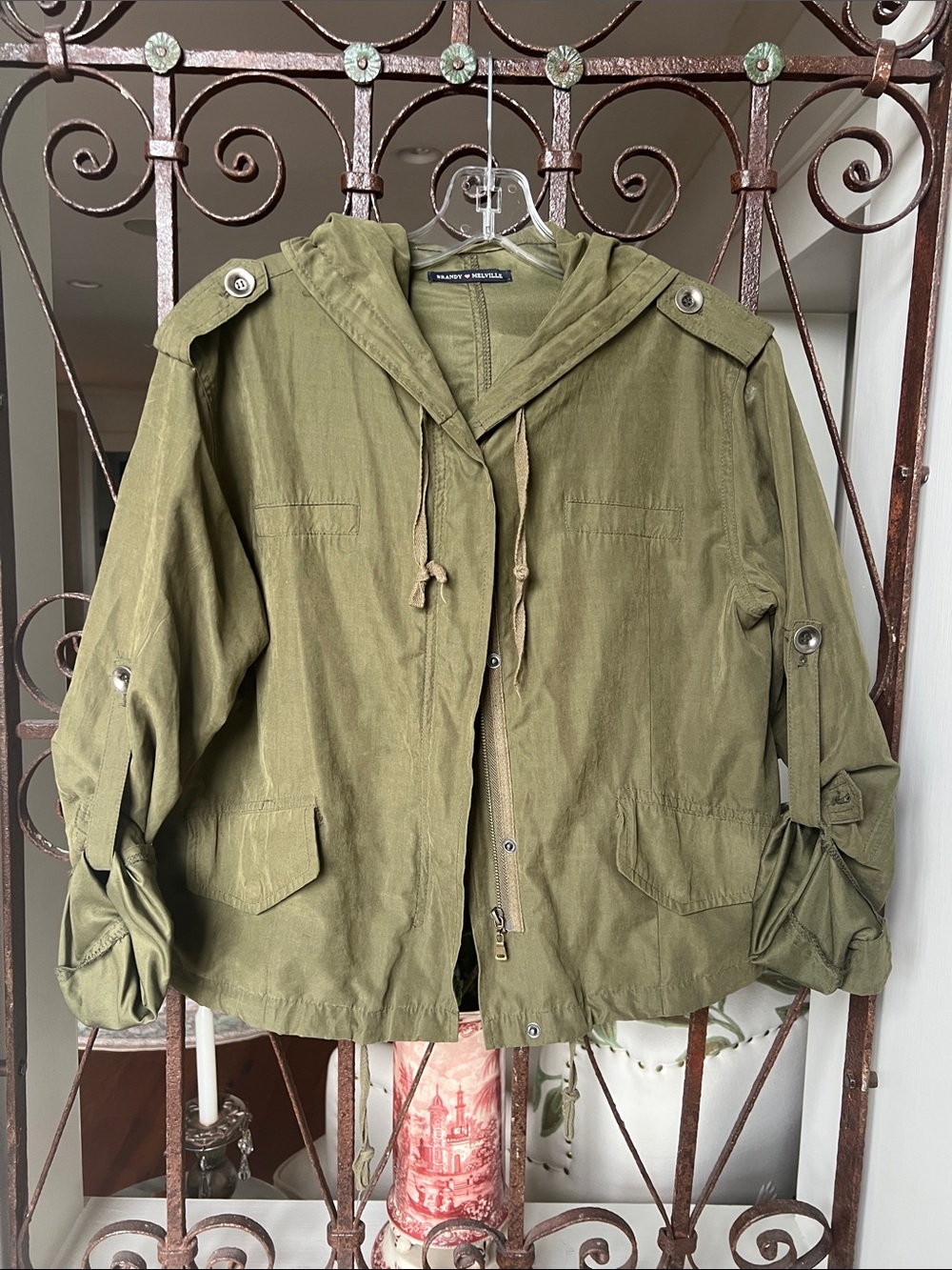 Brandy Melville Olive Utility Hooded Jacket
